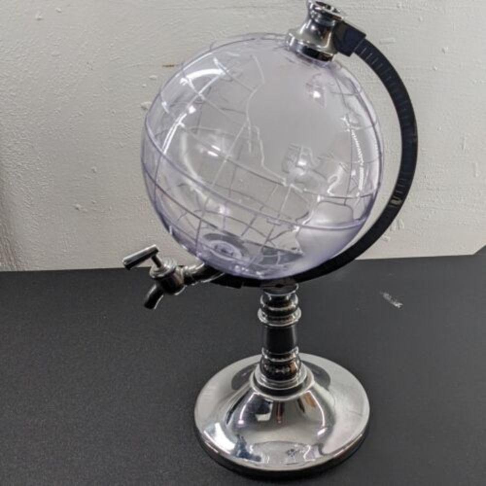 Godinger Silver Art Co. Plastic Globe Decanter Metal Base‎ 13” Liquor Dispenser